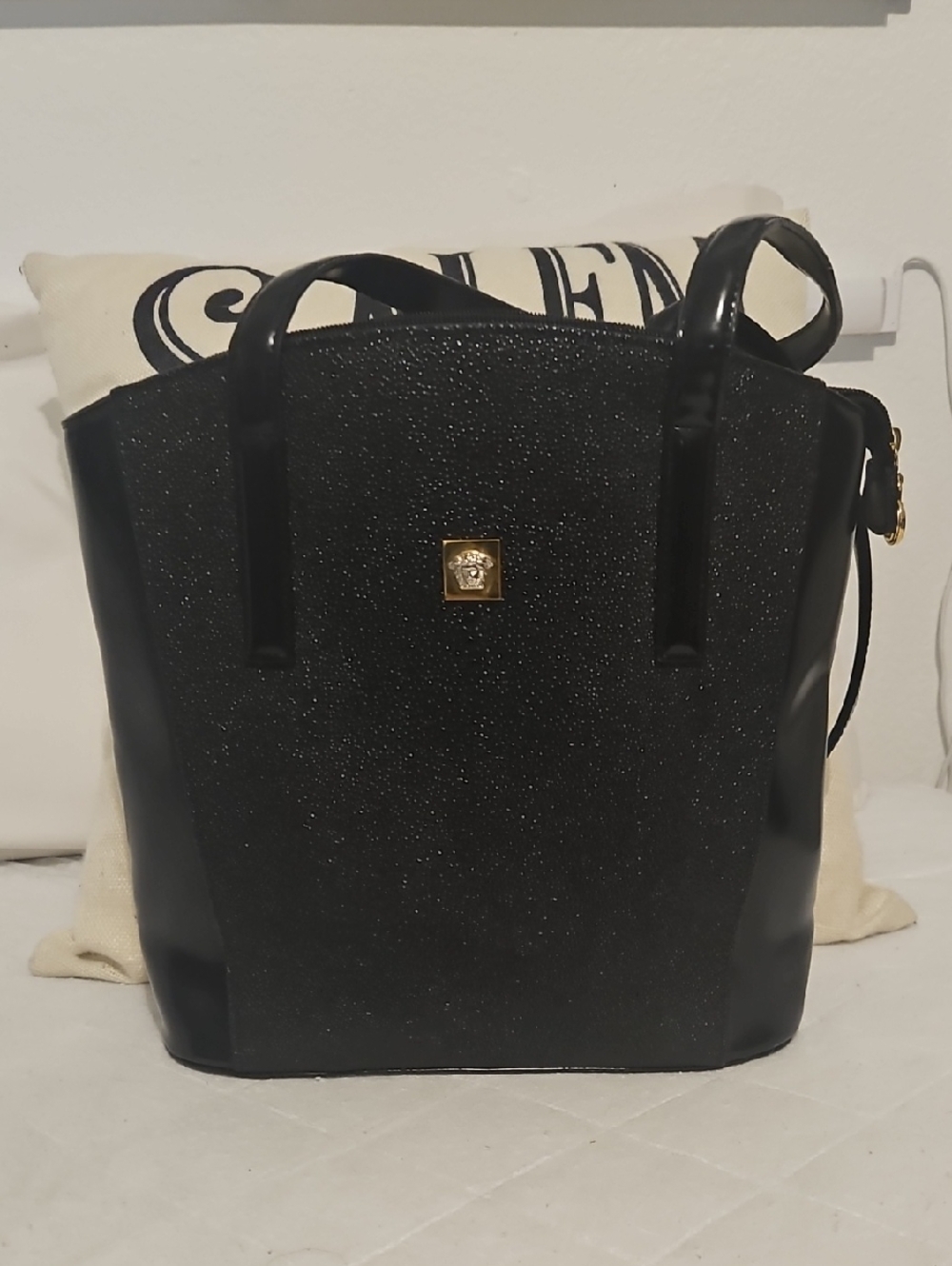Vintage Gianni Versace Medusa Black Sparkley Tote Bag
